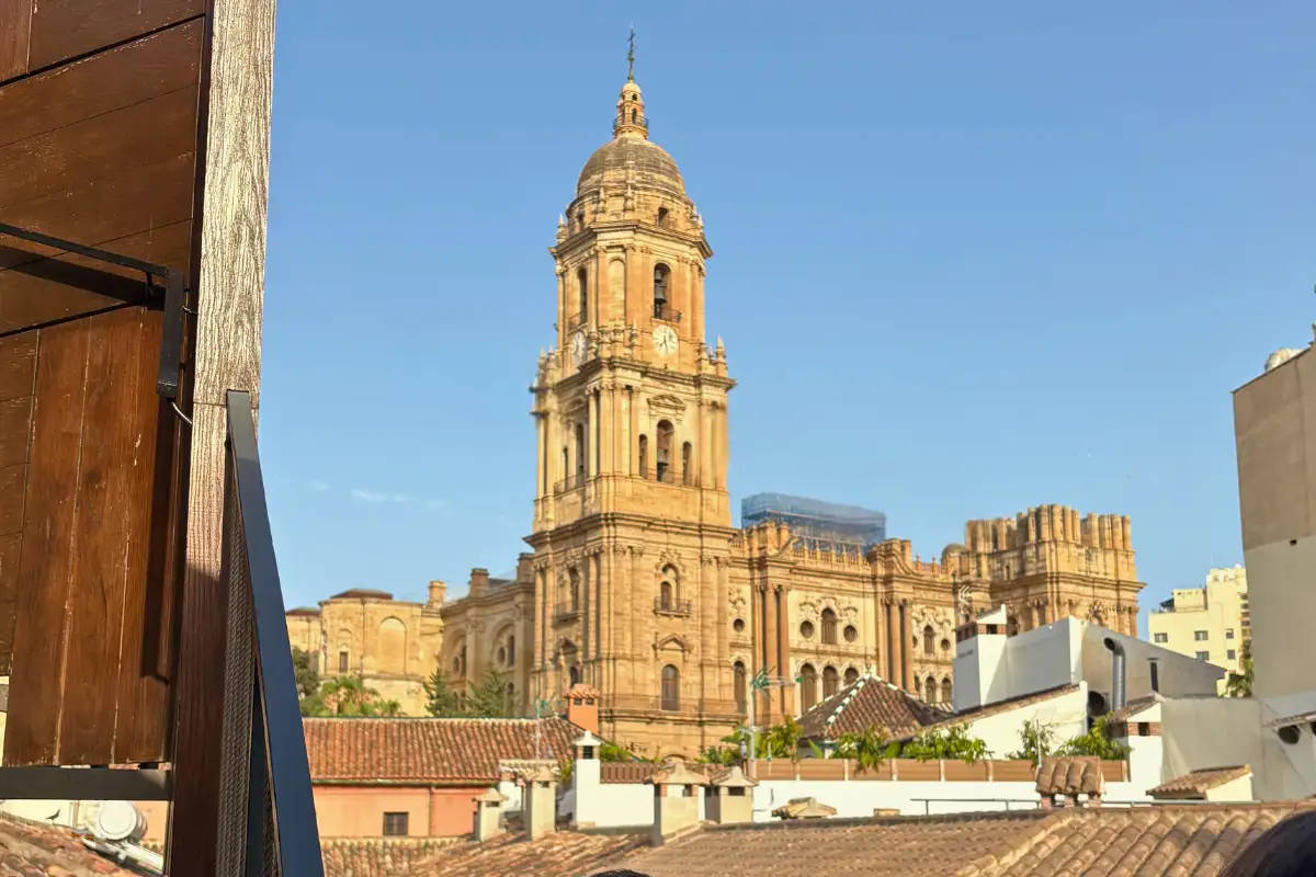 Malaga Cathedral seen over rooftops from the Chinitas Urban terrace